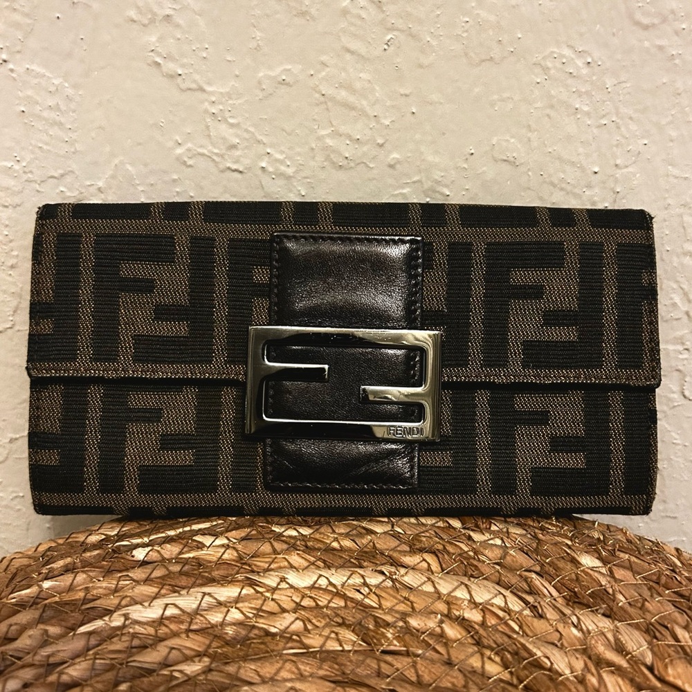 Fendi Black and Brown Logo Wallet